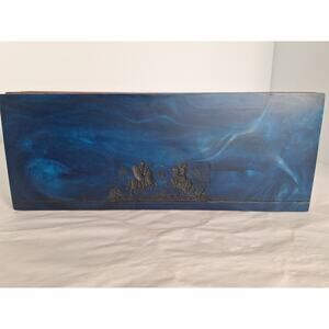 Vintage 60s Incolay "Knights" Mahogany Box- Blue Resin- Dante Carpenter’s Bench